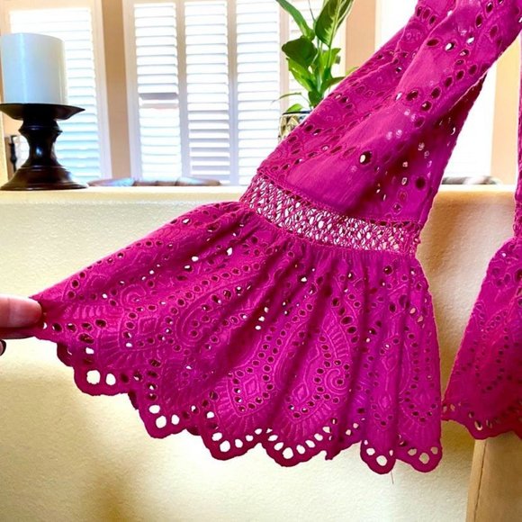 TRYB Anthropologie Crochet Eyelet Pink Top NWT S - Picture 3 of 12